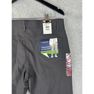 Haggar Pants Mens 36x32 Gray Weekend 5 Pocket Straight Fit Performance Stretch